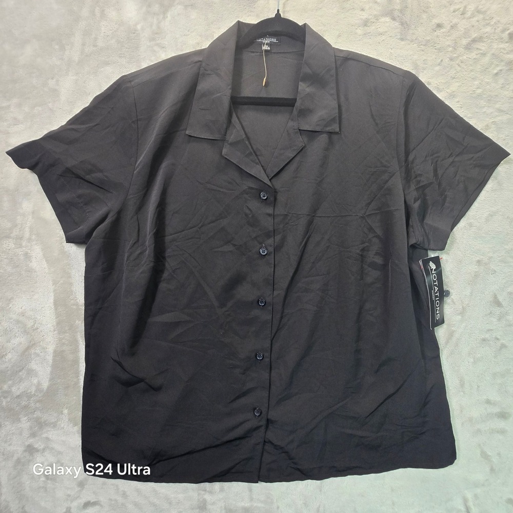 Notations Woman Black Short Sleeve Button Down Shirt Camp Collar 3X 3C40000